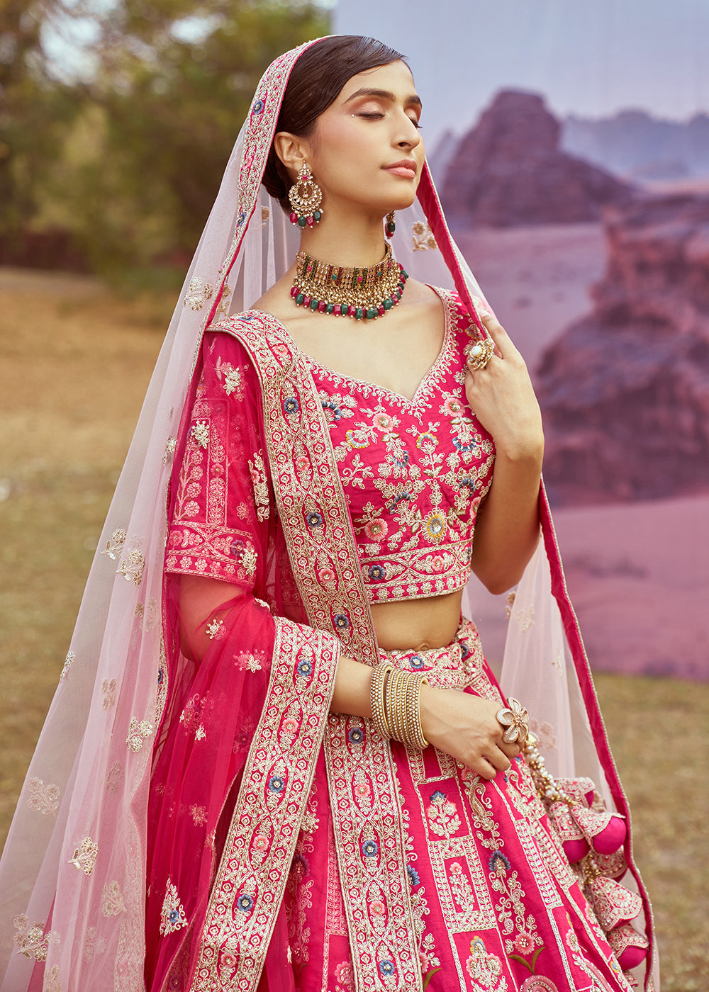 Buy Now Pink Pure Silk Embroidered Wedding Wear Lehenga Choli Online in USA, UK, Canada, UAE, France, Germany & Worldwide at Empress Clothing. 