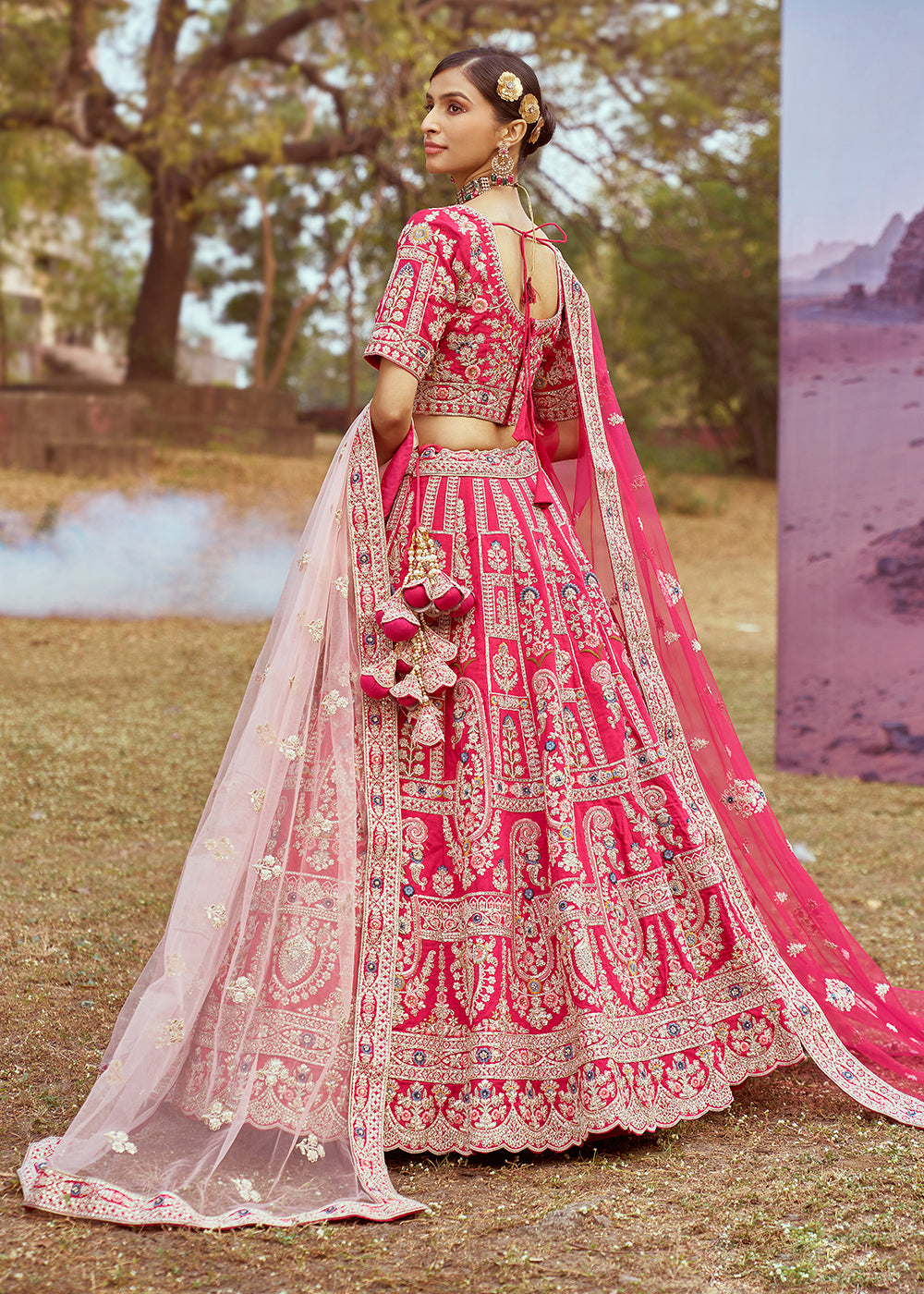 Buy Now Pink Pure Silk Embroidered Wedding Wear Lehenga Choli Online in USA, UK, Canada, UAE, France, Germany & Worldwide at Empress Clothing. 