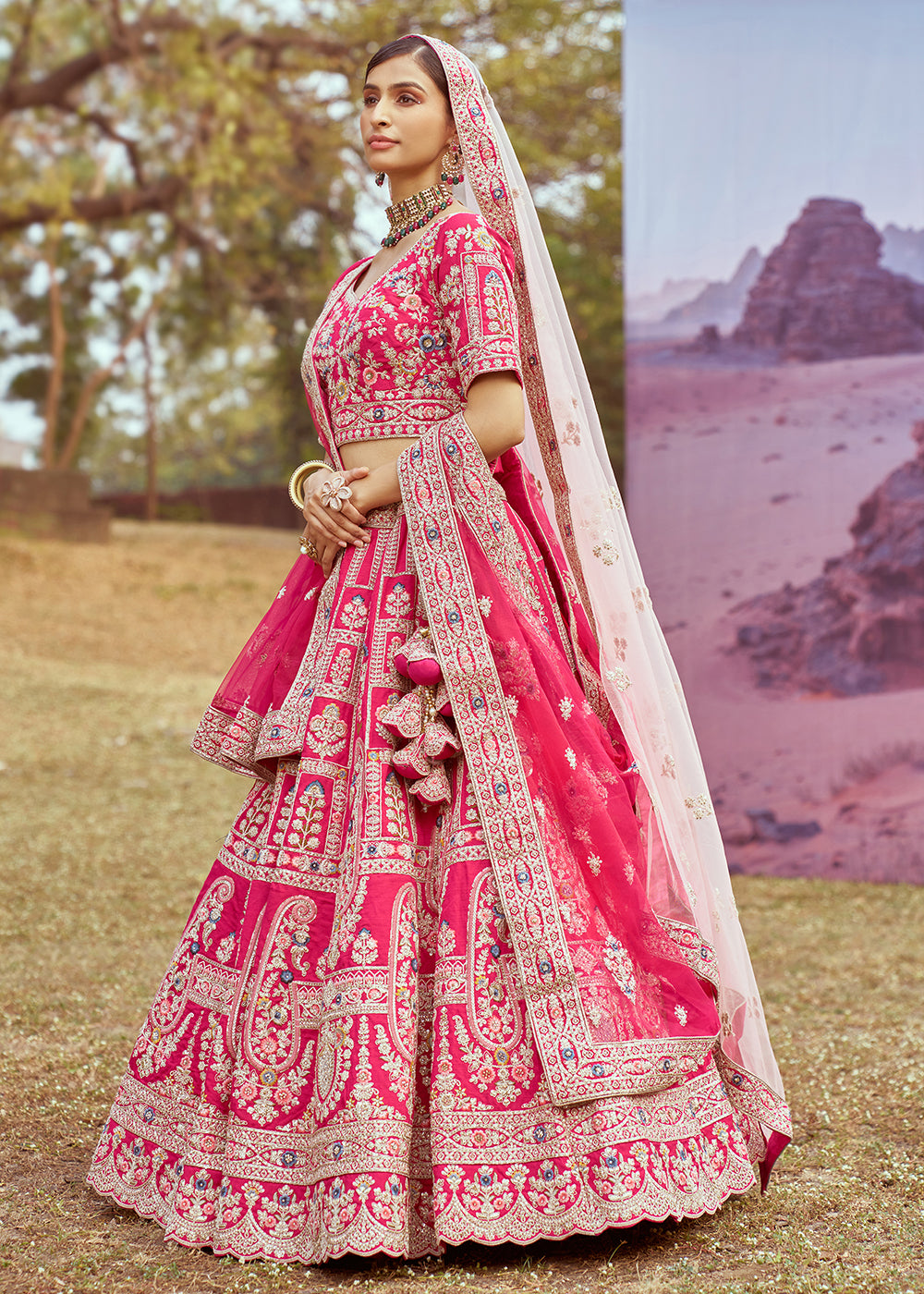 Buy Now Pink Pure Silk Embroidered Wedding Wear Lehenga Choli Online in USA, UK, Canada, UAE, France, Germany & Worldwide at Empress Clothing. 