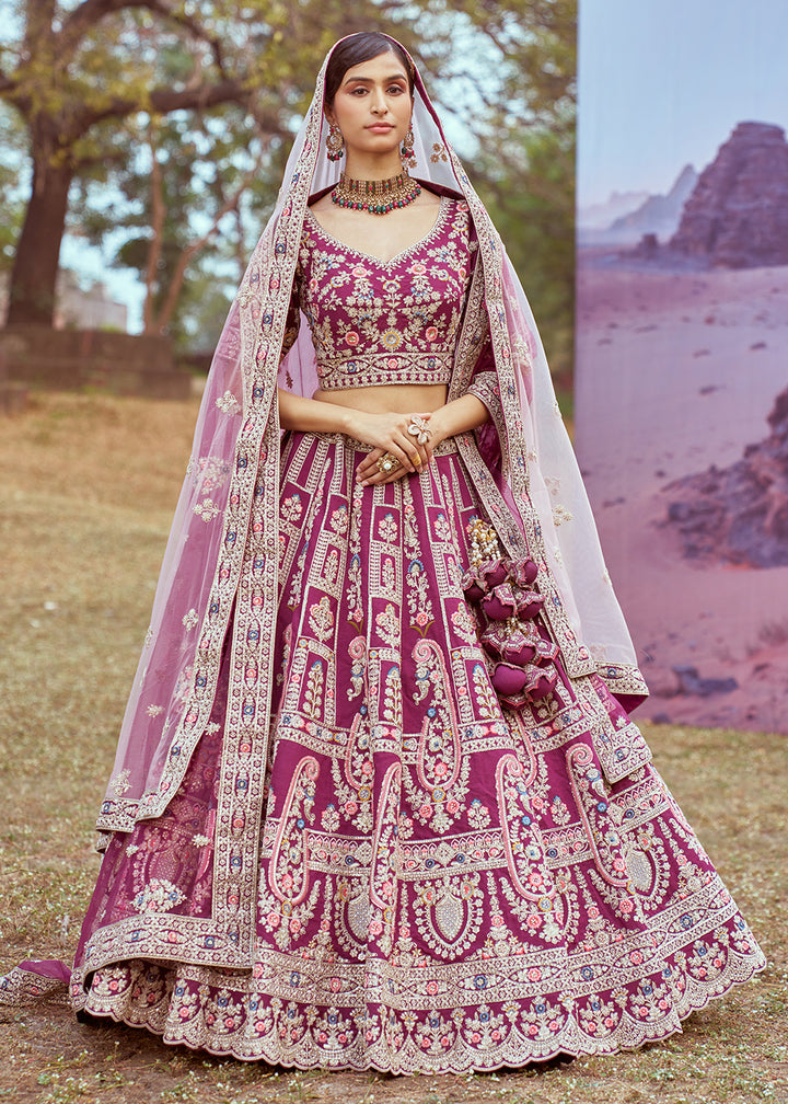 Buy Now Purple Silk Embroidered Wedding Wear Lehenga Choli Online in USA, UK, Canada, UAE, France, Germany & Worldwide at Empress Clothing.