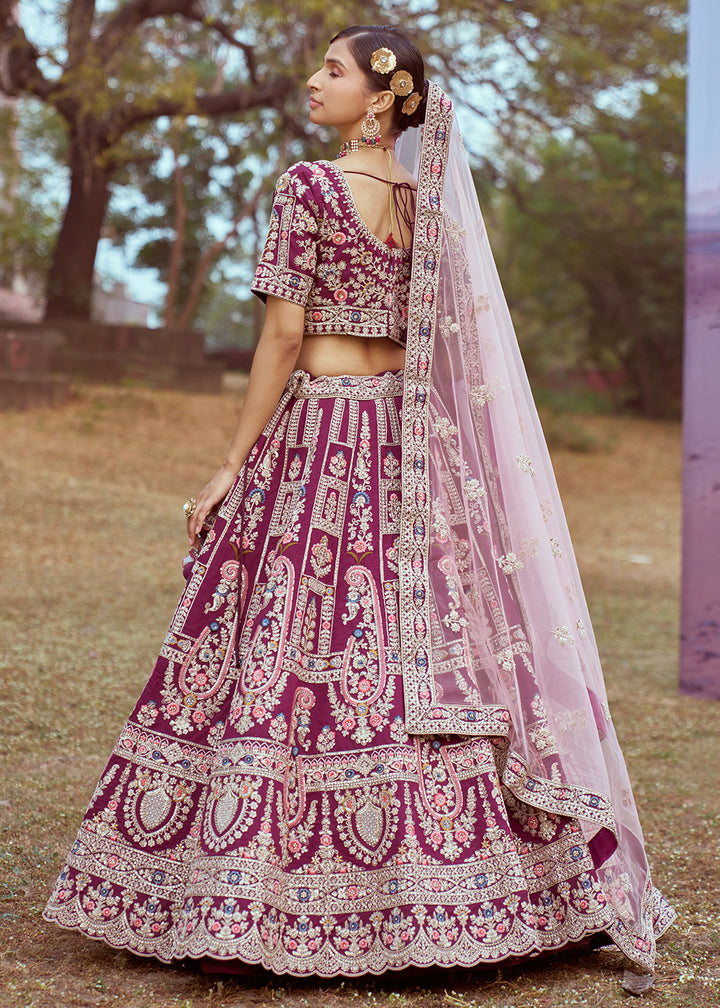 Buy Now Purple Silk Embroidered Wedding Wear Lehenga Choli Online in USA, UK, Canada, UAE, France, Germany & Worldwide at Empress Clothing.