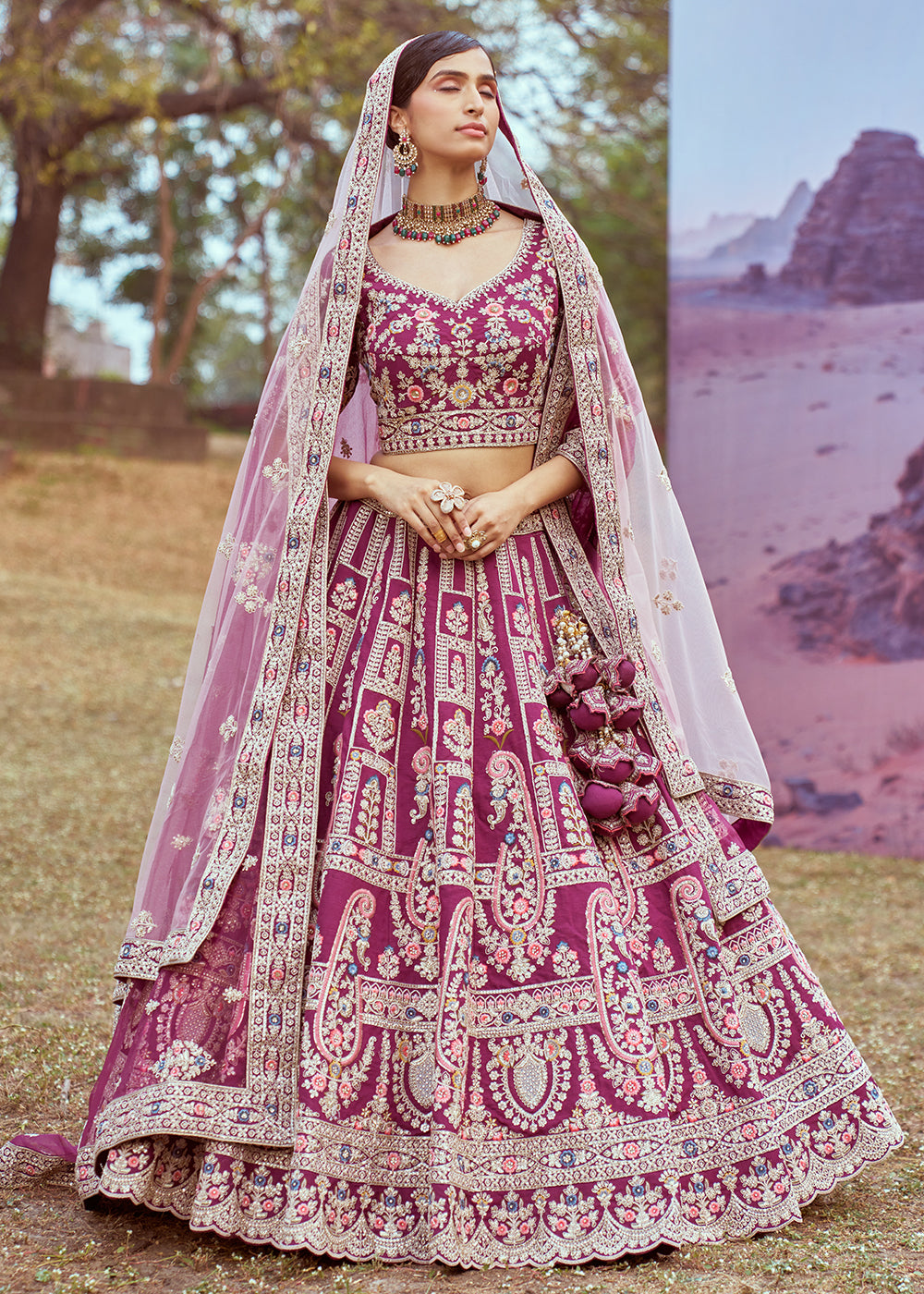 Buy Now Purple Silk Embroidered Wedding Wear Lehenga Choli Online in USA, UK, Canada, UAE, France, Germany & Worldwide at Empress Clothing.