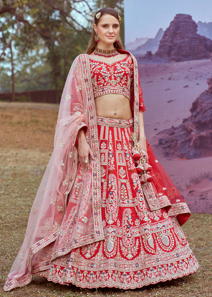 Buy Now Red Silk Embroidered Wedding Wear Lehenga Choli Online in USA, UK, Canada, UAE, France, Germany & Worldwide at Empress Clothing. 