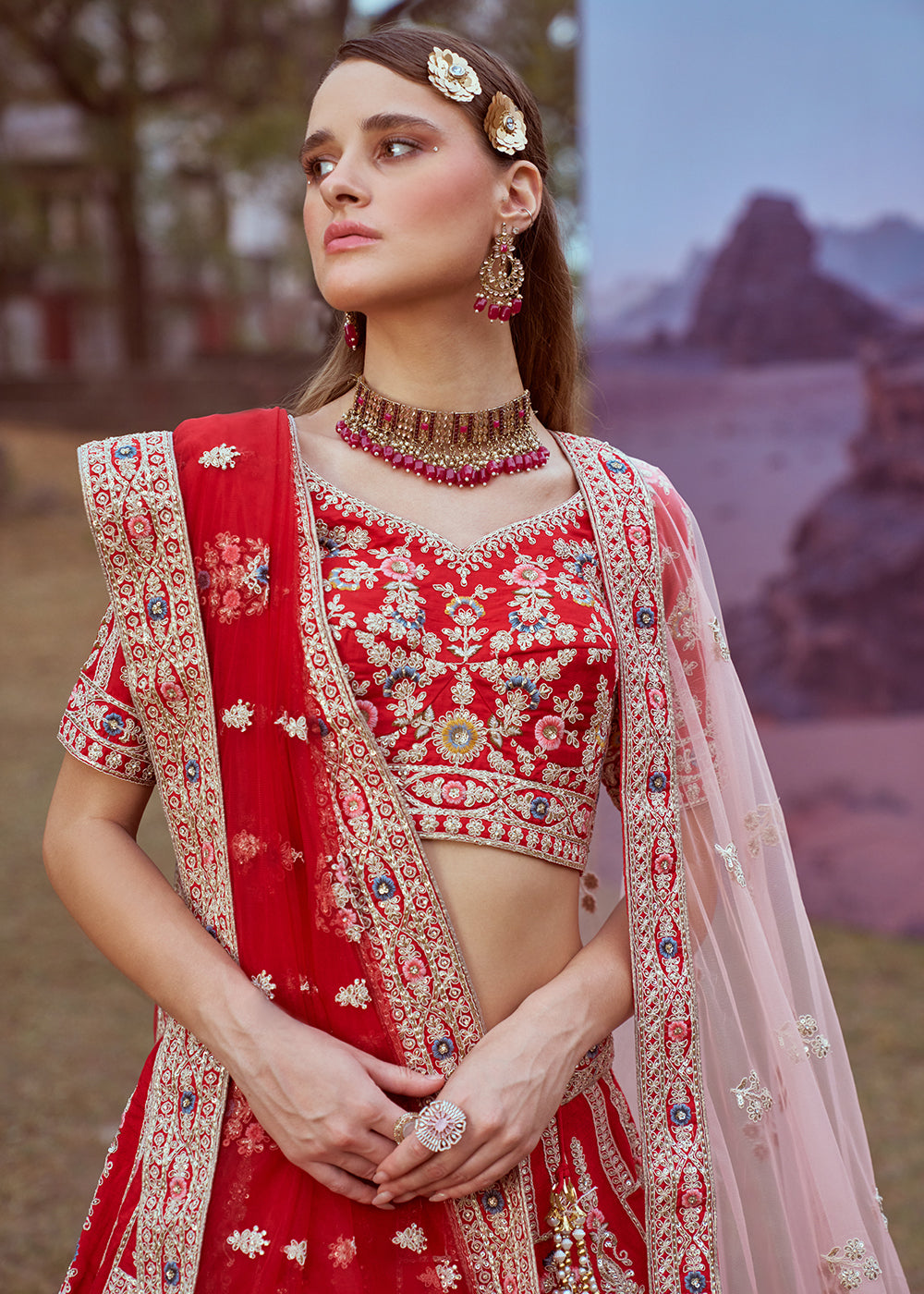 Buy Now Red Silk Embroidered Wedding Wear Lehenga Choli Online in USA, UK, Canada, UAE, France, Germany & Worldwide at Empress Clothing. 