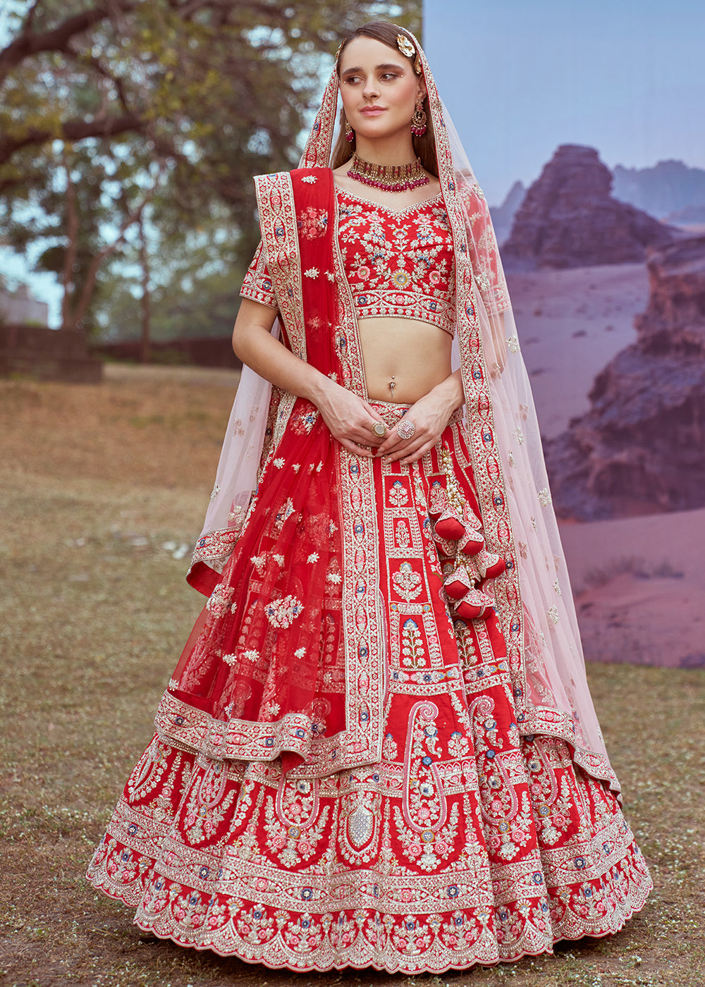 Buy Now Red Silk Embroidered Wedding Wear Lehenga Choli Online in USA, UK, Canada, UAE, France, Germany & Worldwide at Empress Clothing. 