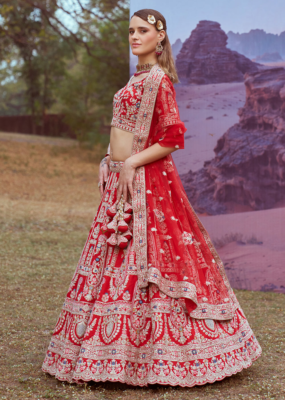 Buy Now Red Silk Embroidered Wedding Wear Lehenga Choli Online in USA, UK, Canada, UAE, France, Germany & Worldwide at Empress Clothing. 