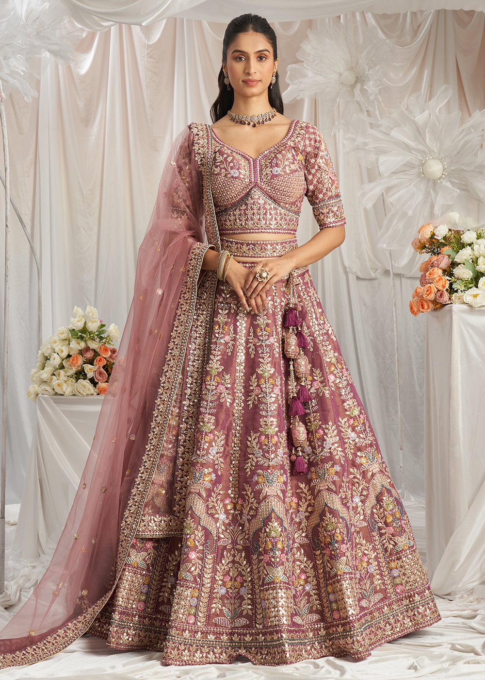 Buy Now Lavender Gota Patti Embroidered Bridal Lehenga Choli Online in USA, UK, Canada, UAE, France, Germany & Worldwide at Empress Clothing.