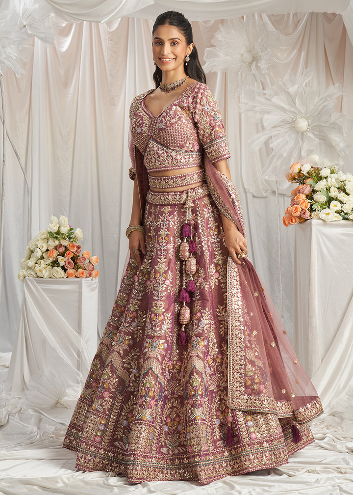 Buy Now Lavender Gota Patti Embroidered Bridal Lehenga Choli Online in USA, UK, Canada, UAE, France, Germany & Worldwide at Empress Clothing.