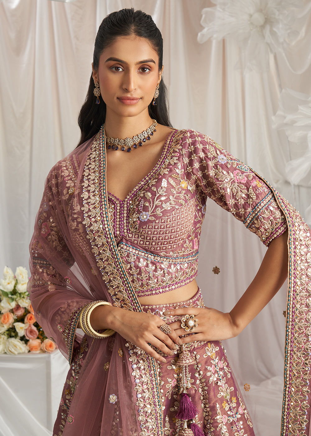 Buy Now Lavender Gota Patti Embroidered Bridal Lehenga Choli Online in USA, UK, Canada, UAE, France, Germany & Worldwide at Empress Clothing.