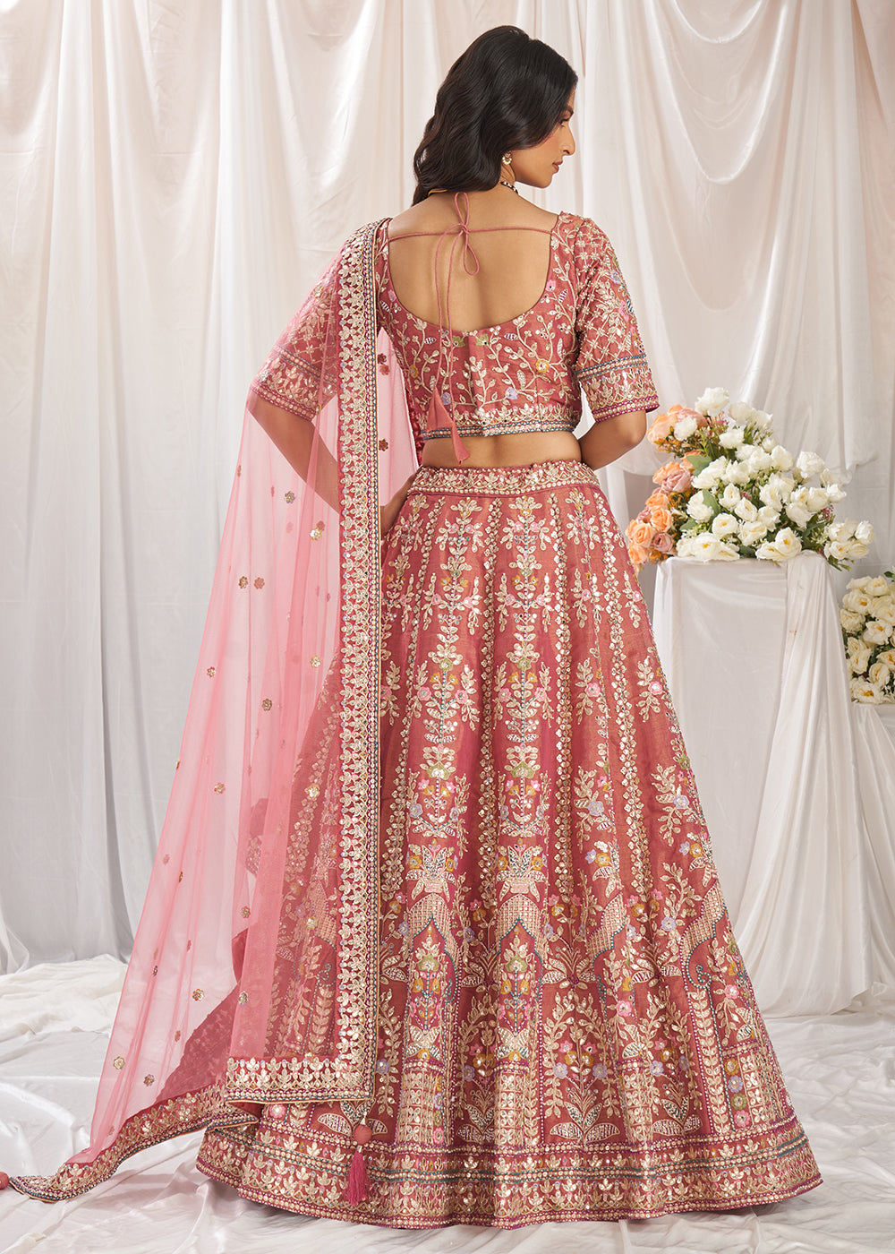 Buy Now Rose Gold Gota Patti Embroidered Bridal Lehenga Choli Online in USA, UK, Canada, UAE, France, Germany & Worldwide at Empress Clothing. 