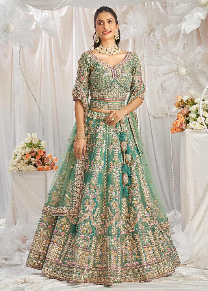 Buy Now Sea Green Gota Patti Embroidered Bridal Lehenga Choli Online in USA, UK, Canada, UAE, France, Germany & Worldwide at Empress Clothing.