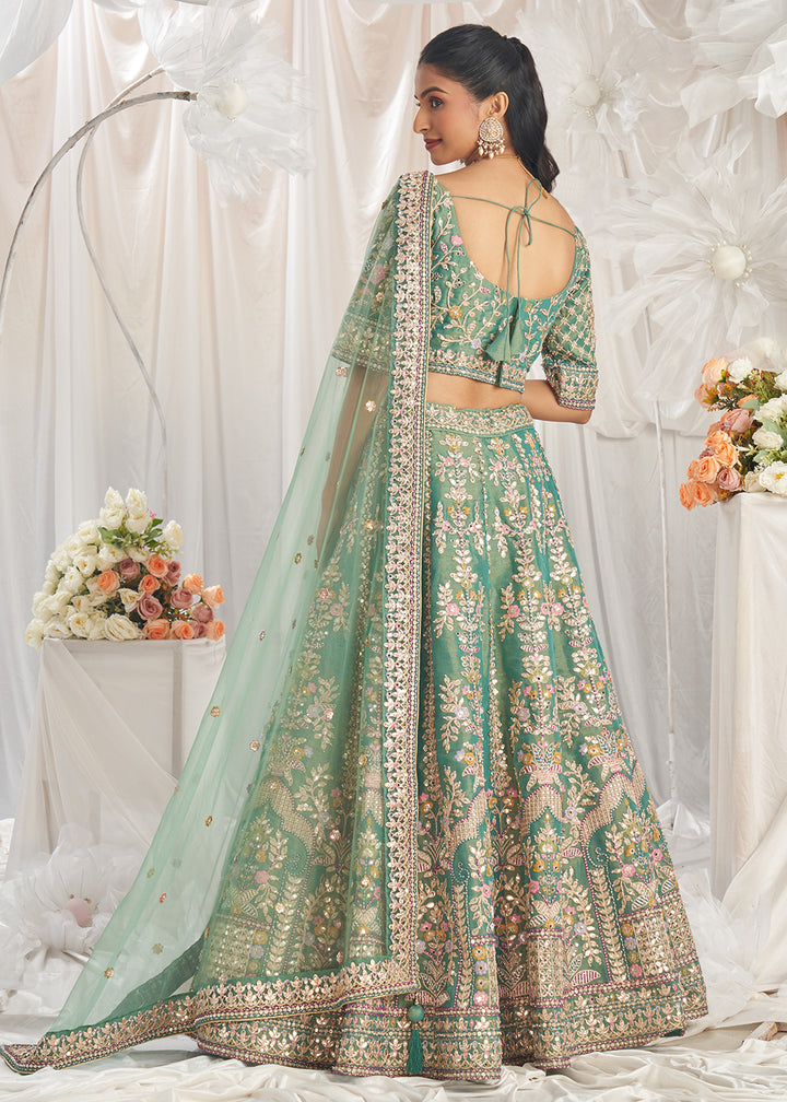 Buy Now Sea Green Gota Patti Embroidered Bridal Lehenga Choli Online in USA, UK, Canada, UAE, France, Germany & Worldwide at Empress Clothing.