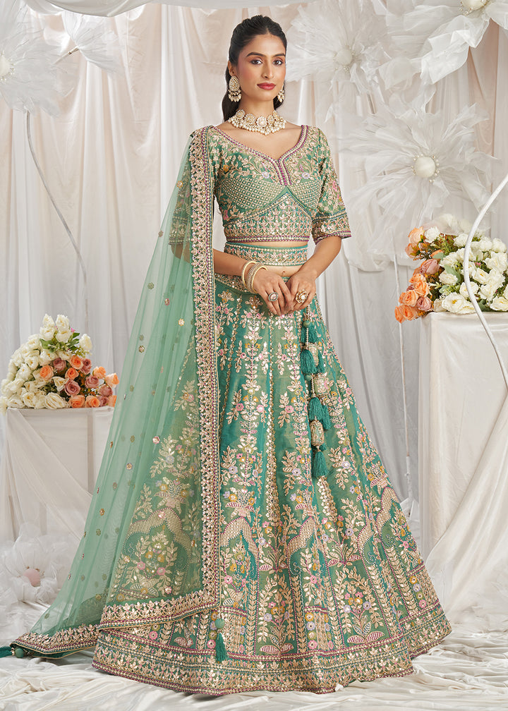 Buy Now Sea Green Gota Patti Embroidered Bridal Lehenga Choli Online in USA, UK, Canada, UAE, France, Germany & Worldwide at Empress Clothing.