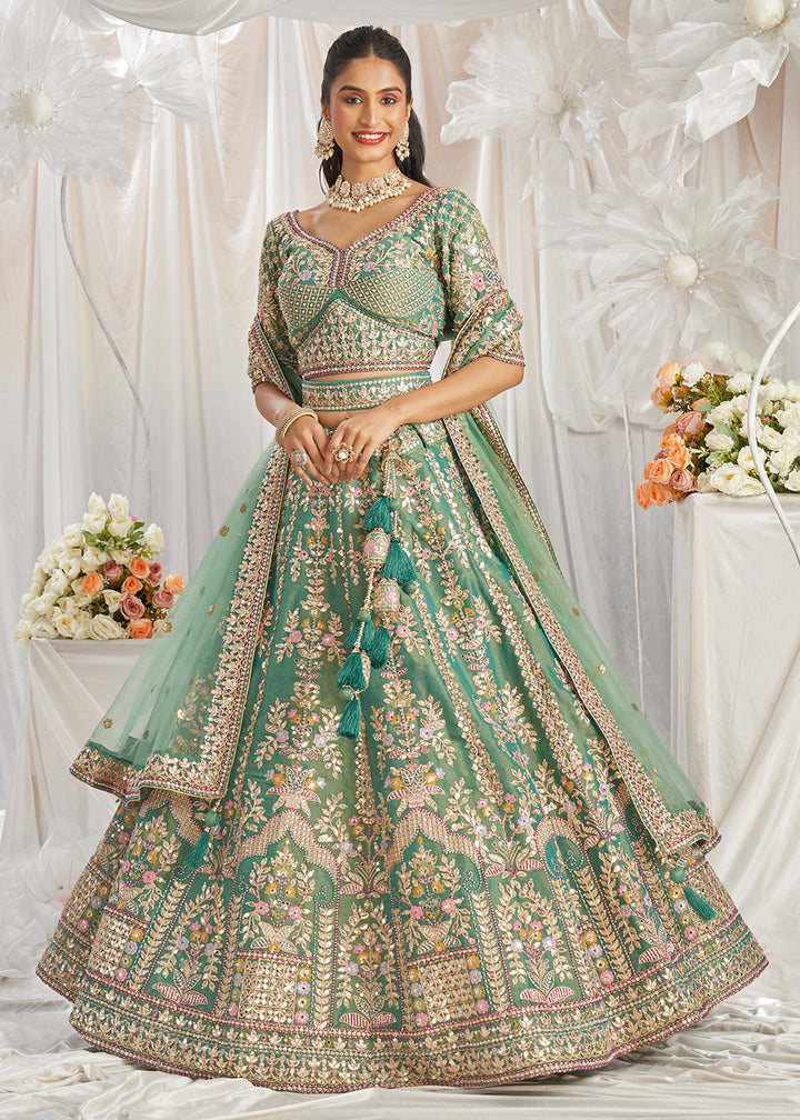 Sea Green Gota Patti Embroidered Bridal Lehenga Choli