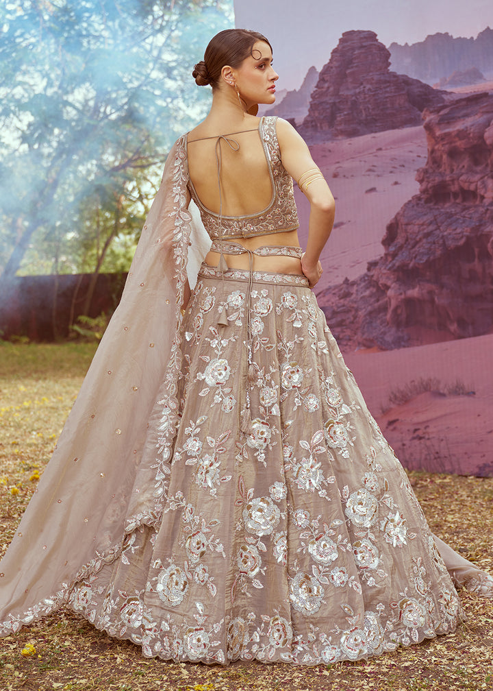 Buy Now Beige Organza Multi Sequins Designer Lehenga Choli Online in USA, UK, Canada, UAE, France, Germany & Worldwide at Empress Clothing. 