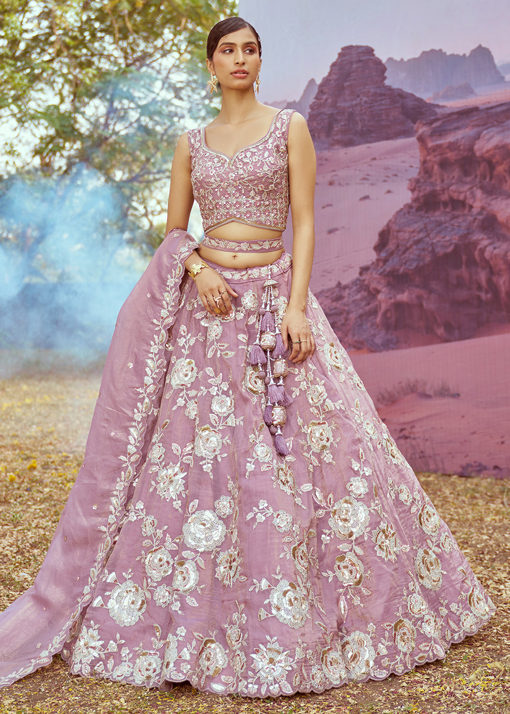 Buy Now Lavender Organza Multi Sequins Designer Lehenga Choli Online in USA, UK, Canada, UAE, France, Germany & Worldwide at Empress Clothing.