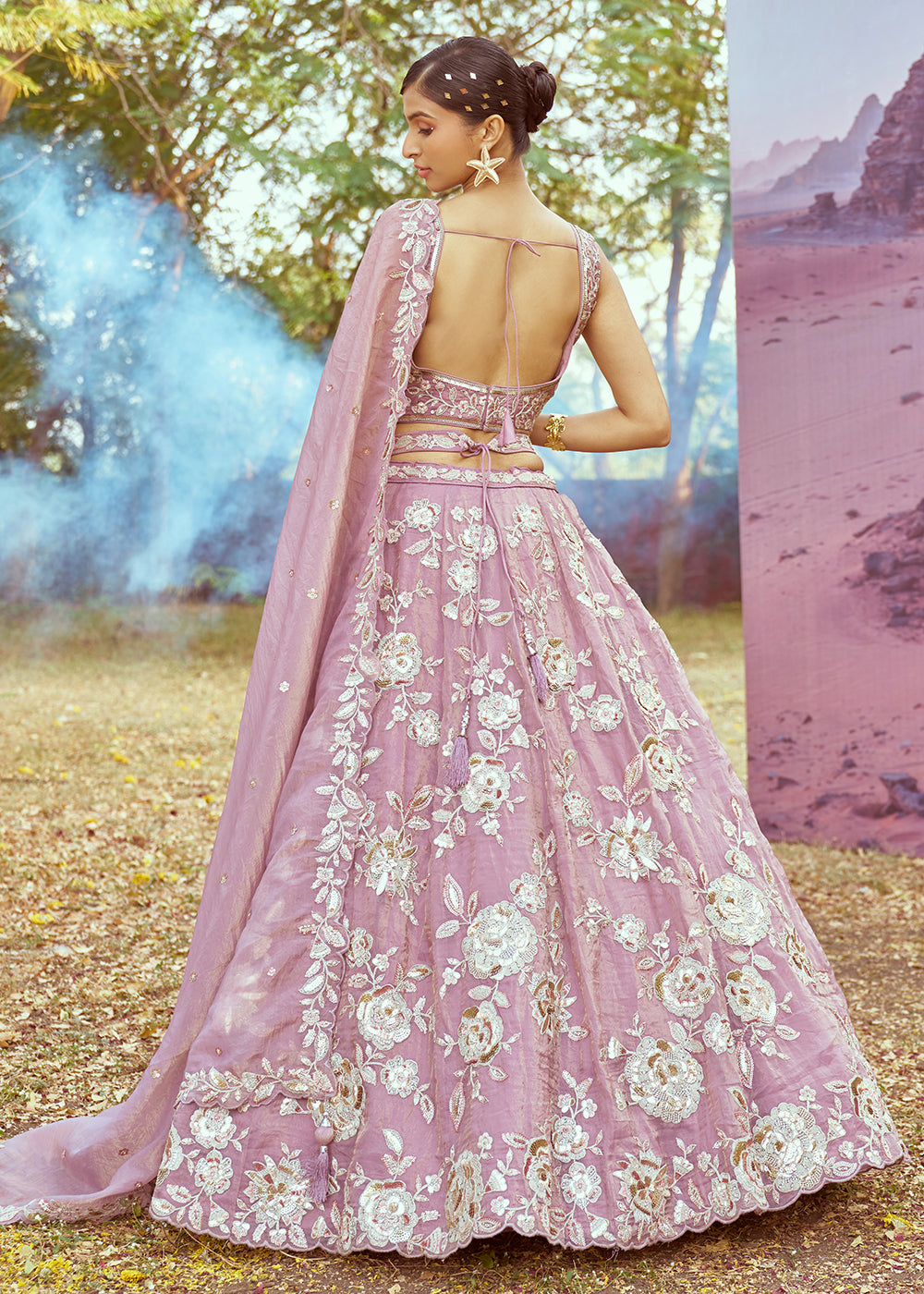 Buy Now Lavender Organza Multi Sequins Designer Lehenga Choli Online in USA, UK, Canada, UAE, France, Germany & Worldwide at Empress Clothing.