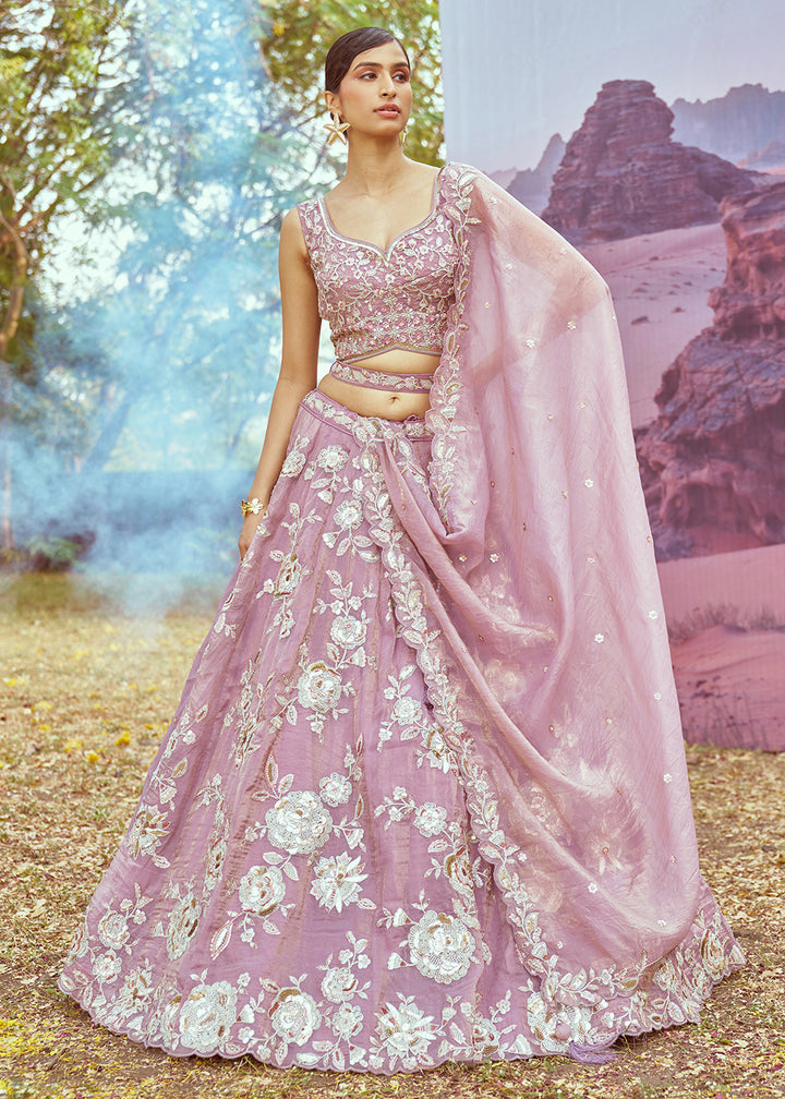 Buy Now Lavender Organza Multi Sequins Designer Lehenga Choli Online in USA, UK, Canada, UAE, France, Germany & Worldwide at Empress Clothing.