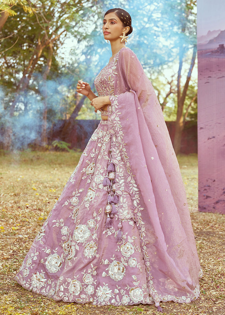 Buy Now Lavender Organza Multi Sequins Designer Lehenga Choli Online in USA, UK, Canada, UAE, France, Germany & Worldwide at Empress Clothing.