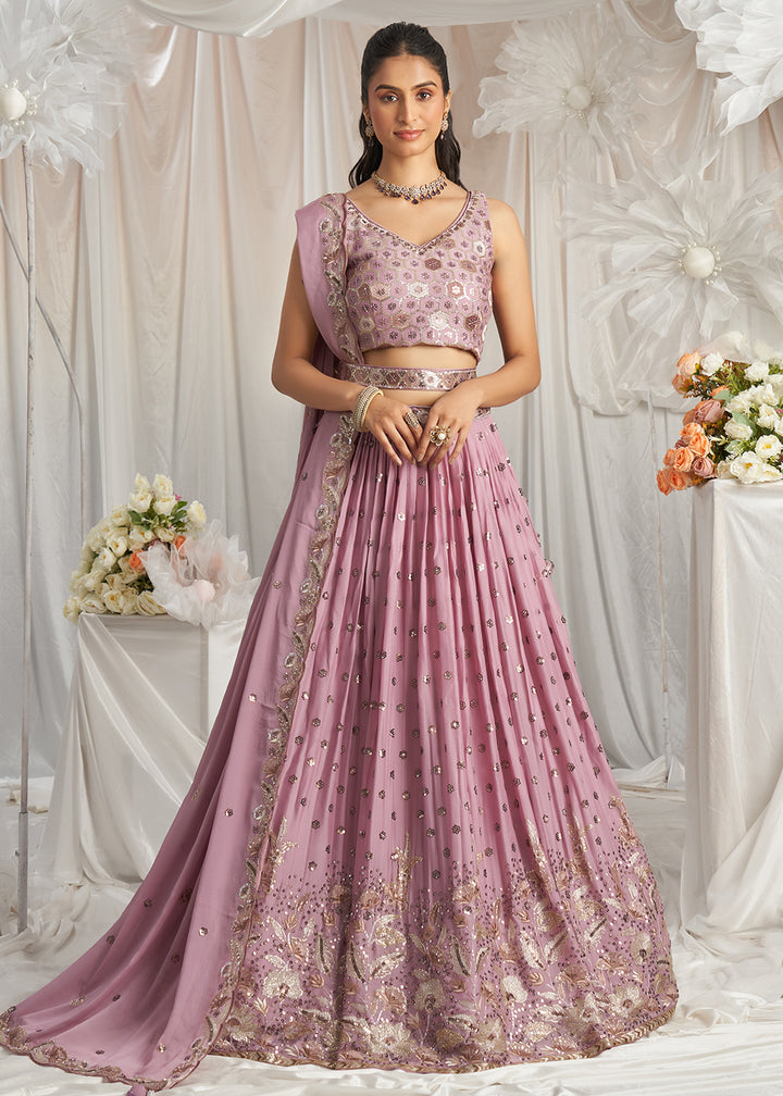 Buy Now Lavender Georgette Cording Threads Embroidered Lehenga Choli Online in USA, UK, Canada, UAE, France, Germany & Worldwide at Empress Clothing.