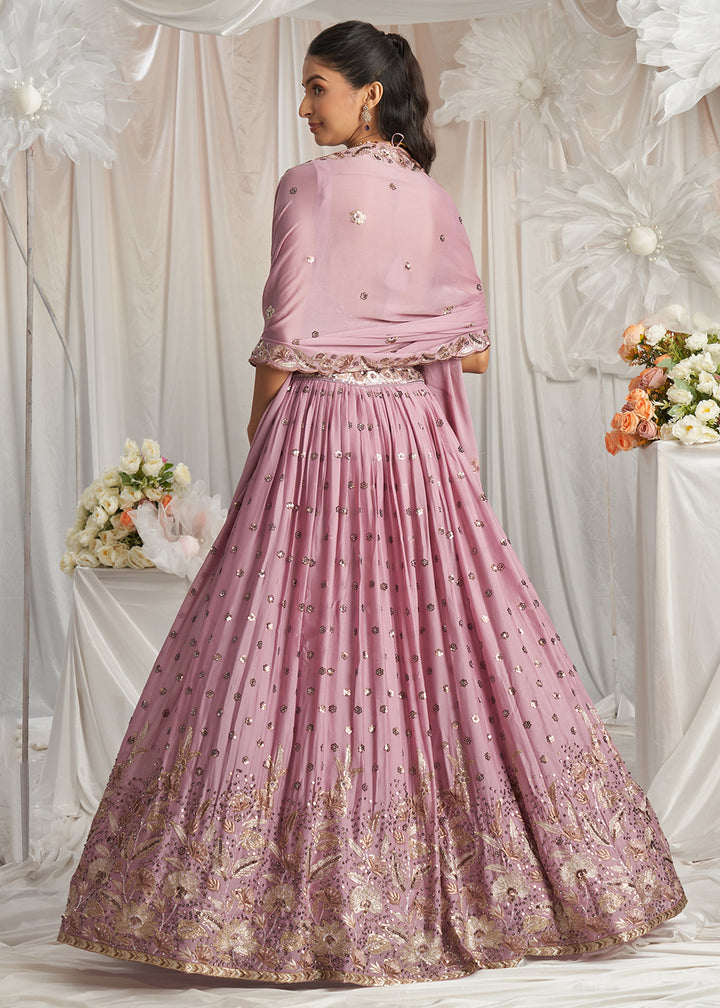 Buy Now Lavender Georgette Cording Threads Embroidered Lehenga Choli Online in USA, UK, Canada, UAE, France, Germany & Worldwide at Empress Clothing.