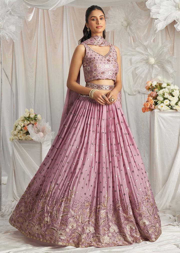 Buy Now Lavender Georgette Cording Threads Embroidered Lehenga Choli Online in USA, UK, Canada, UAE, France, Germany & Worldwide at Empress Clothing.