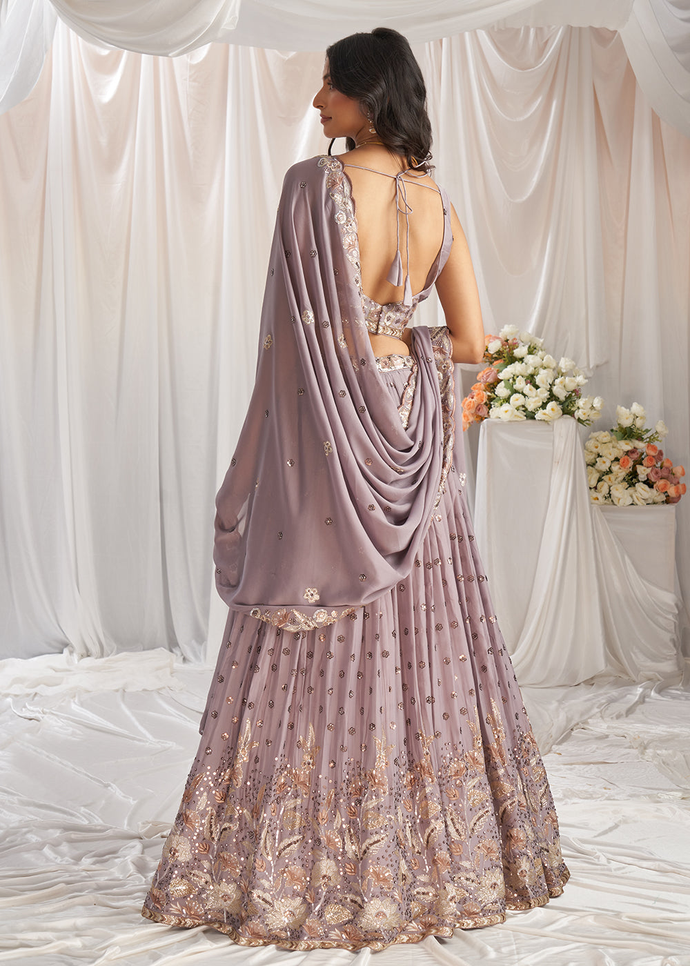 Buy Now Mauve Georgette Cording Threads Embroidered Lehenga Choli Online in USA, UK, Canada, UAE, France, Germany & Worldwide at Empress Clothing. 