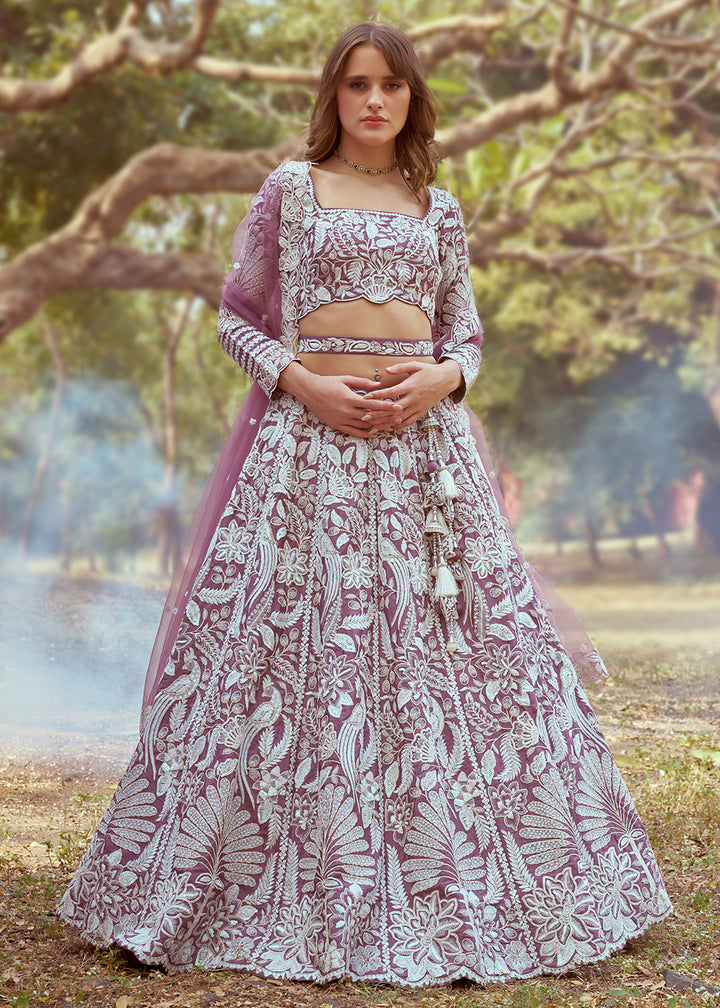 Buy Now Lavender Satin Sequins Embroidered Designer Lehenga Choli Online in USA, UK, Canada, UAE, France, Germany & Worldwide at Empress Clothing. 