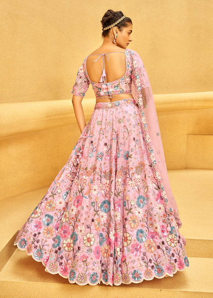 Buy Now Zarkan & Sequins Embroidered Pink Designer Lehenga Choli Online in USA, UK, Canada, UAE, France, Germany & Worldwide at Empress Clothing. 