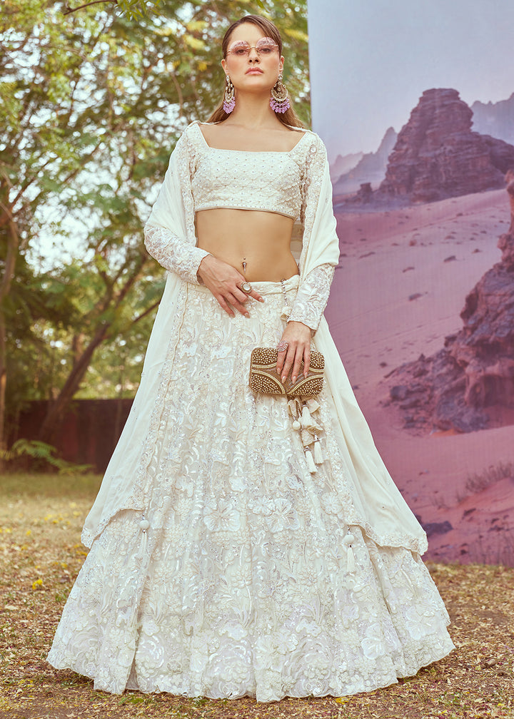 Buy Now Wedding Cream Georgette Embroidered Designer Lehenga Choli Online in USA, UK, Canada, France, UAE & Worldwide at Empress Clothing. 