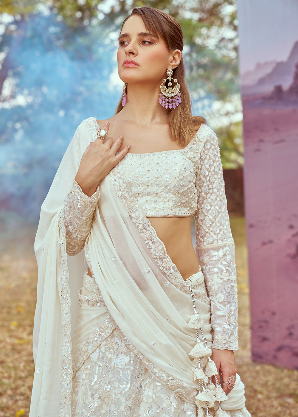 Buy Now Wedding Cream Georgette Embroidered Designer Lehenga Choli Online in USA, UK, Canada, France, UAE & Worldwide at Empress Clothing. 