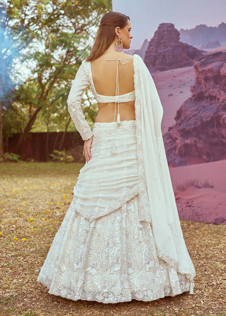 Buy Now Wedding Cream Georgette Embroidered Designer Lehenga Choli Online in USA, UK, Canada, France, UAE & Worldwide at Empress Clothing. 