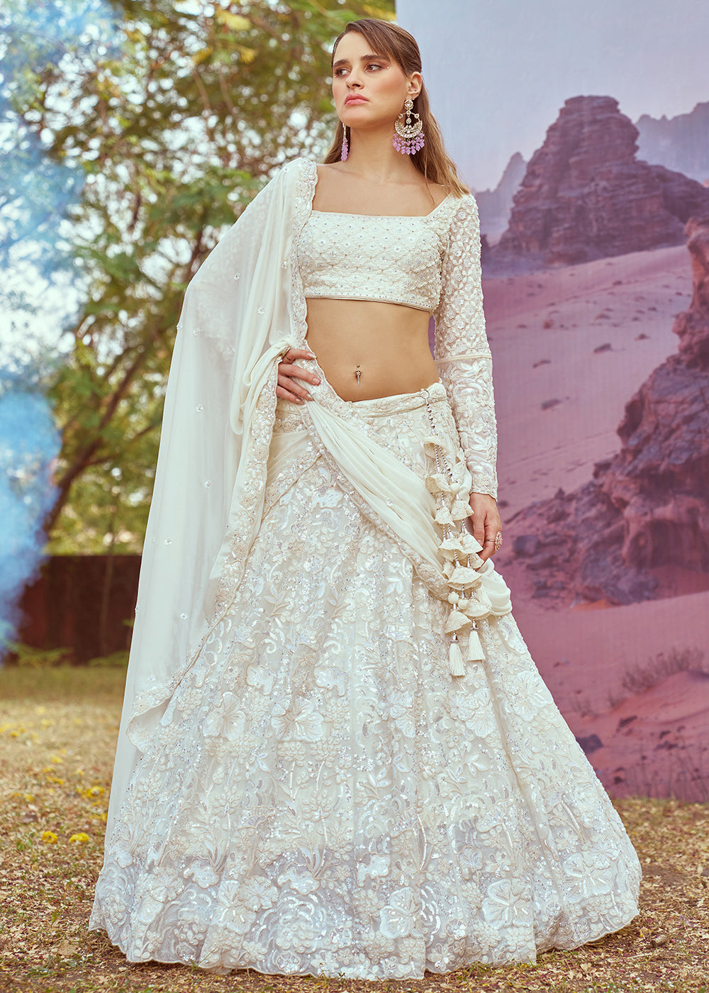 Buy Now Wedding Cream Georgette Embroidered Designer Lehenga Choli Online in USA, UK, Canada, France, UAE & Worldwide at Empress Clothing. 