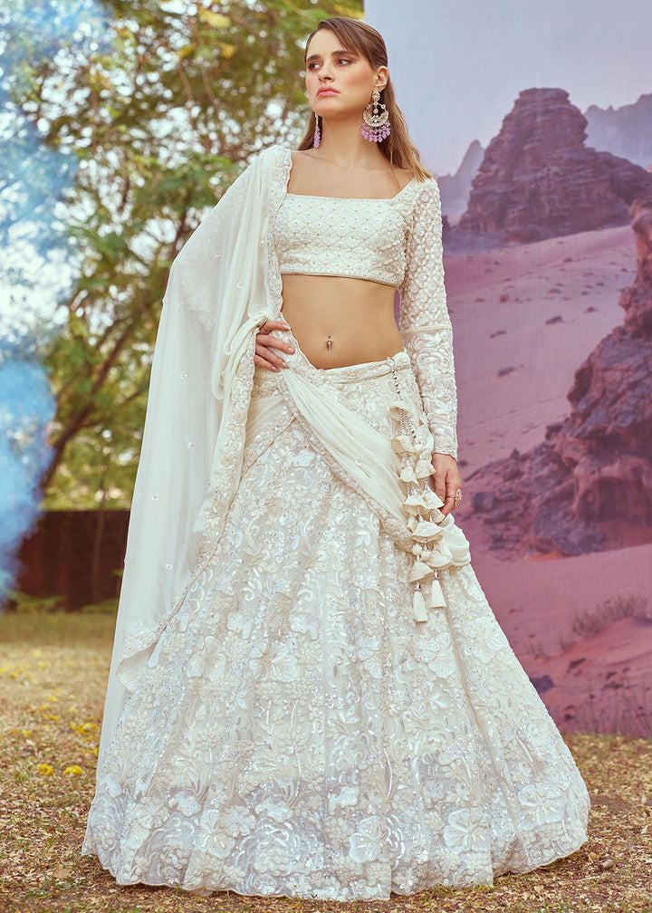 Buy Now Wedding Cream Georgette Embroidered Designer Lehenga Choli Online in USA, UK, Canada, France, UAE & Worldwide at Empress Clothing. 