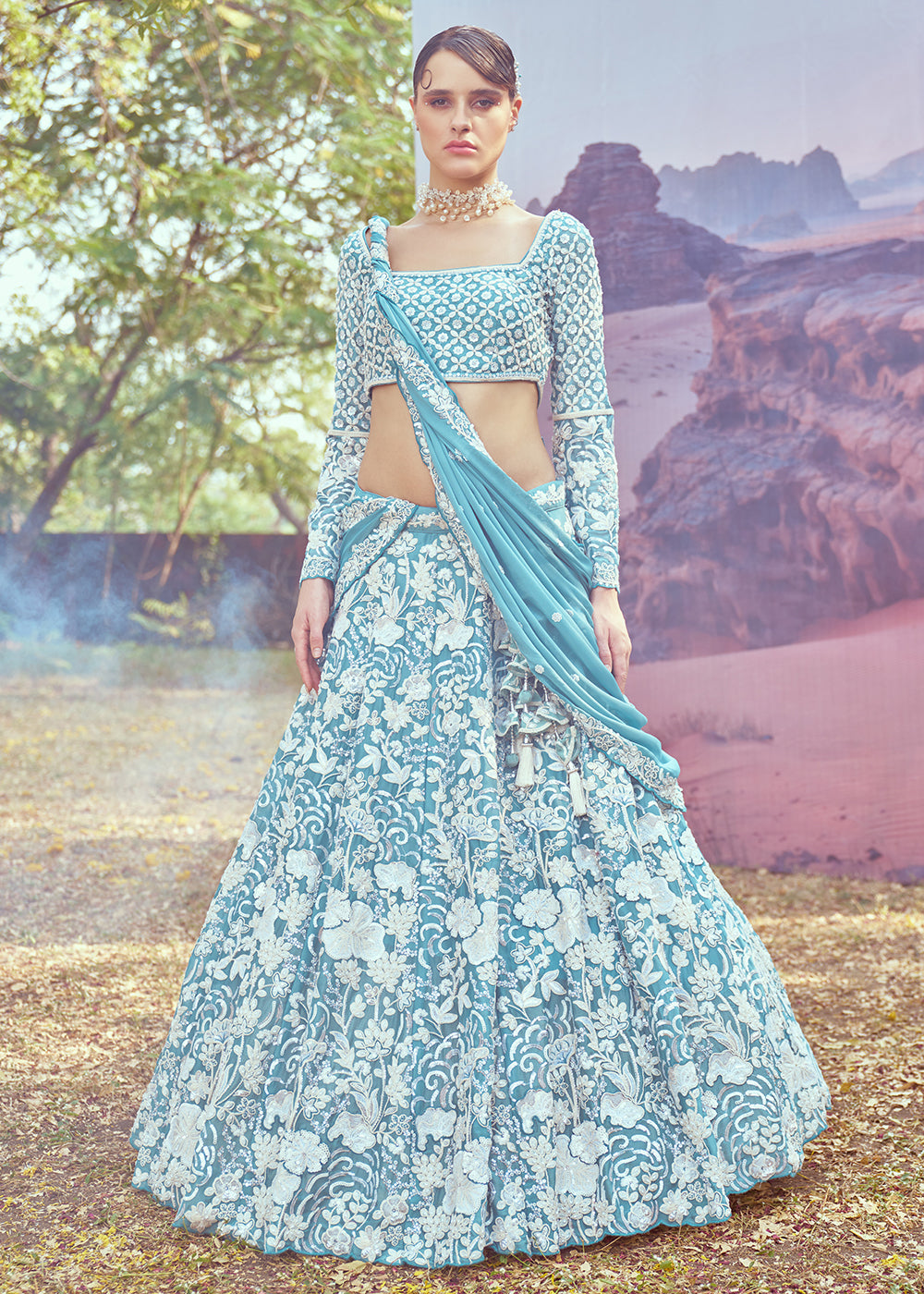 Buy Now Wedding Turquoise Georgette Embroidered Designer Lehenga Choli Online in USA, UK, Canada, France, & Worldwide at Empress Clothing.