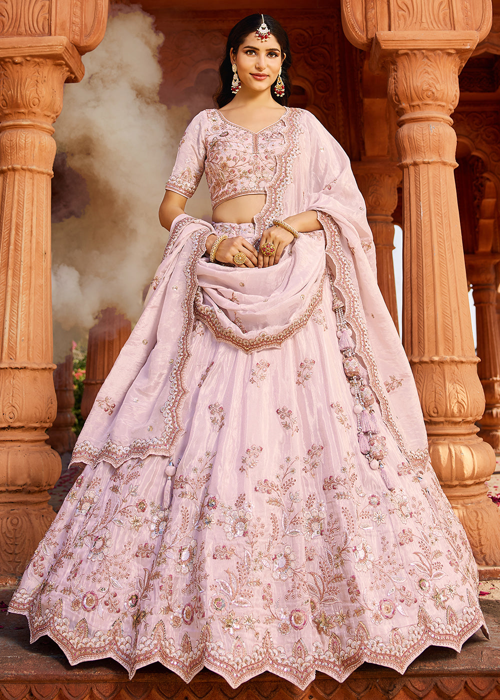 Buy Now Designer Coral Pink Embroidered Bridal Lehenga Choli Online in USA, UK, Canada, France, Italy, Austria, UAE & Worldwide at Empress Clothing.