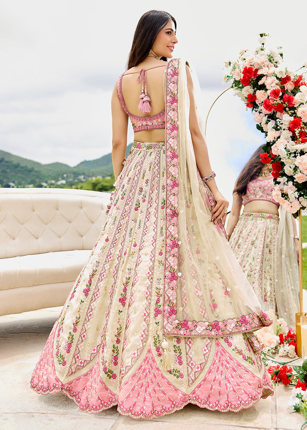 Cream Tissue Fabric Premium Wedding Lehenga Choli