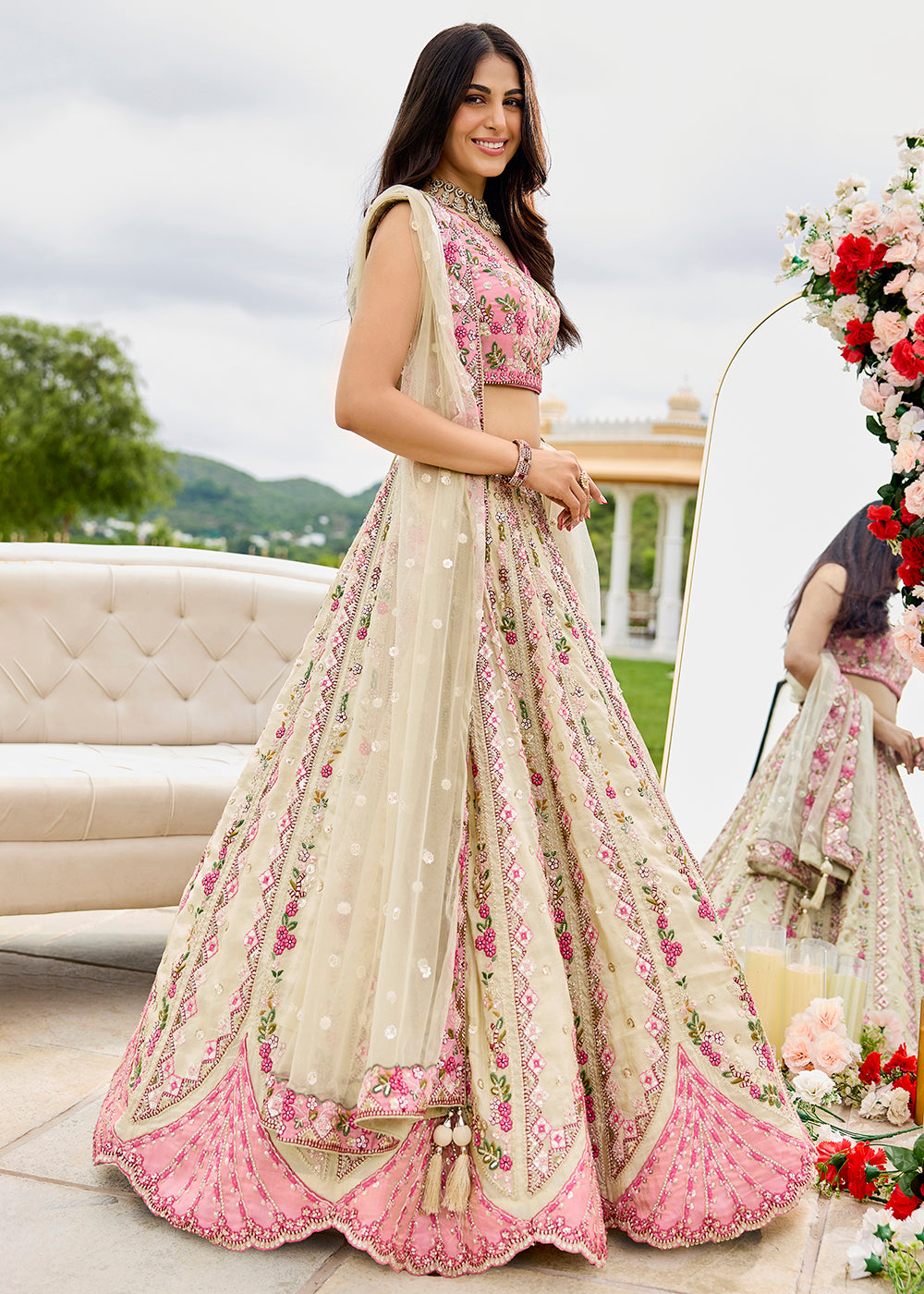 Cream Tissue Fabric Premium Wedding Lehenga Choli