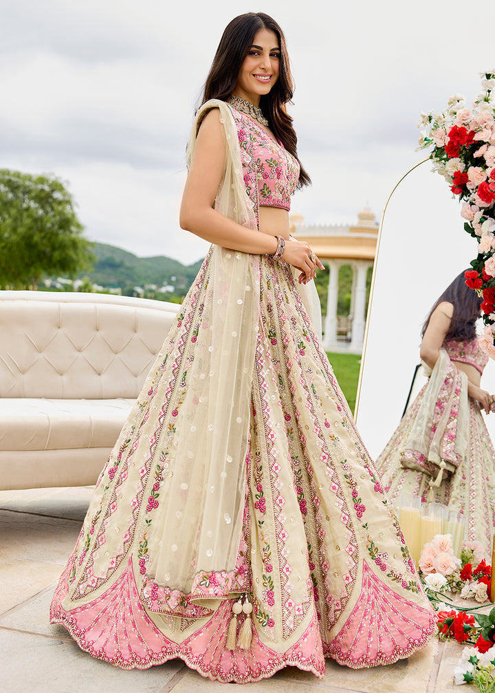 Cream Tissue Fabric Premium Wedding Lehenga Choli
