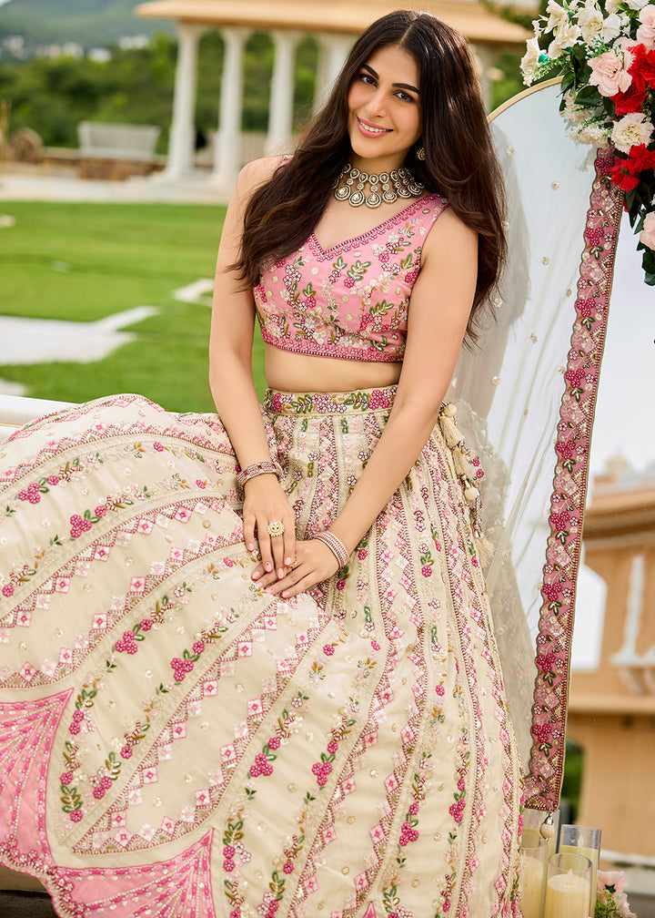 Cream Tissue Fabric Premium Wedding Lehenga Choli