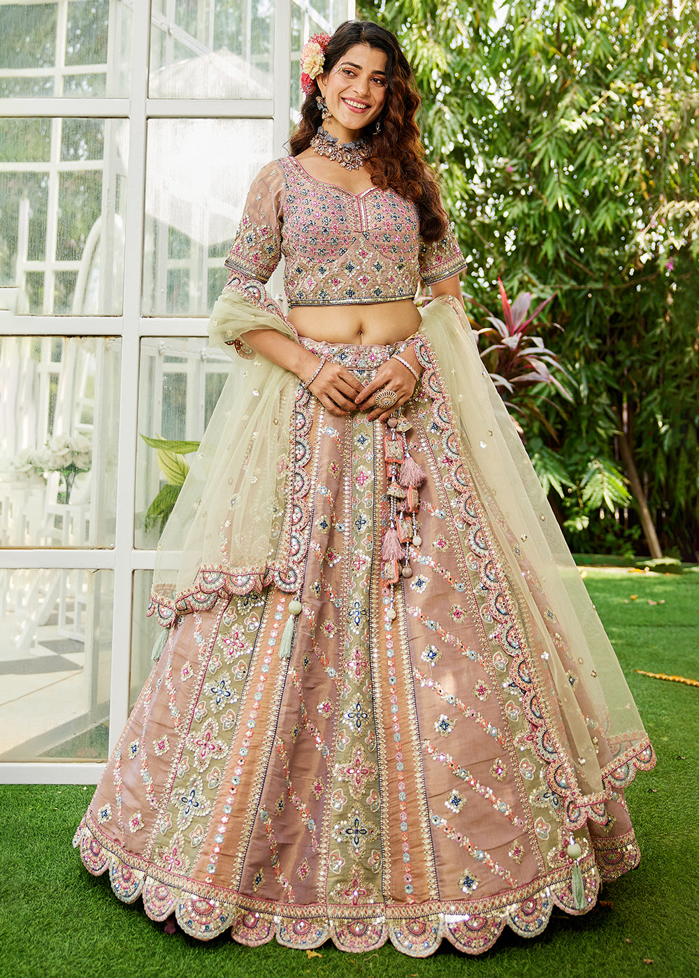 Buy Now Multicolor Lavender Gotapatti Embroidered Bridal Lehenga Choli Online in USA, UK, Canada, France & Worldwide at Empress Clothing. 