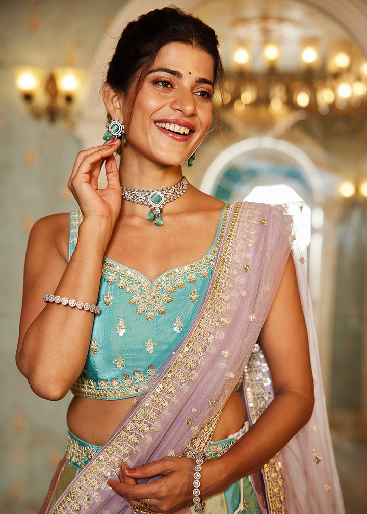 Buy Now Multicolor Lavender Satin Silk Embroidered Wedding Lehenga Choli Online in USA, UK, Canada, France & Worldwide at Empress Clothing. 