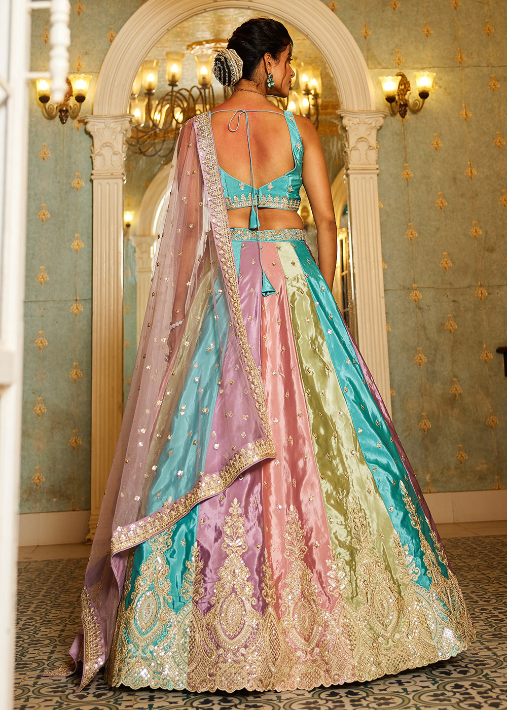 Buy Now Multicolor Lavender Satin Silk Embroidered Wedding Lehenga Choli Online in USA, UK, Canada, France & Worldwide at Empress Clothing. 