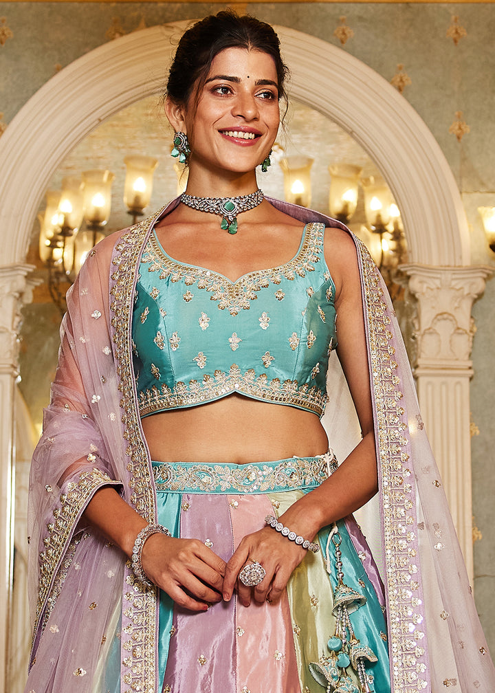 Buy Now Multicolor Lavender Satin Silk Embroidered Wedding Lehenga Choli Online in USA, UK, Canada, France & Worldwide at Empress Clothing. 