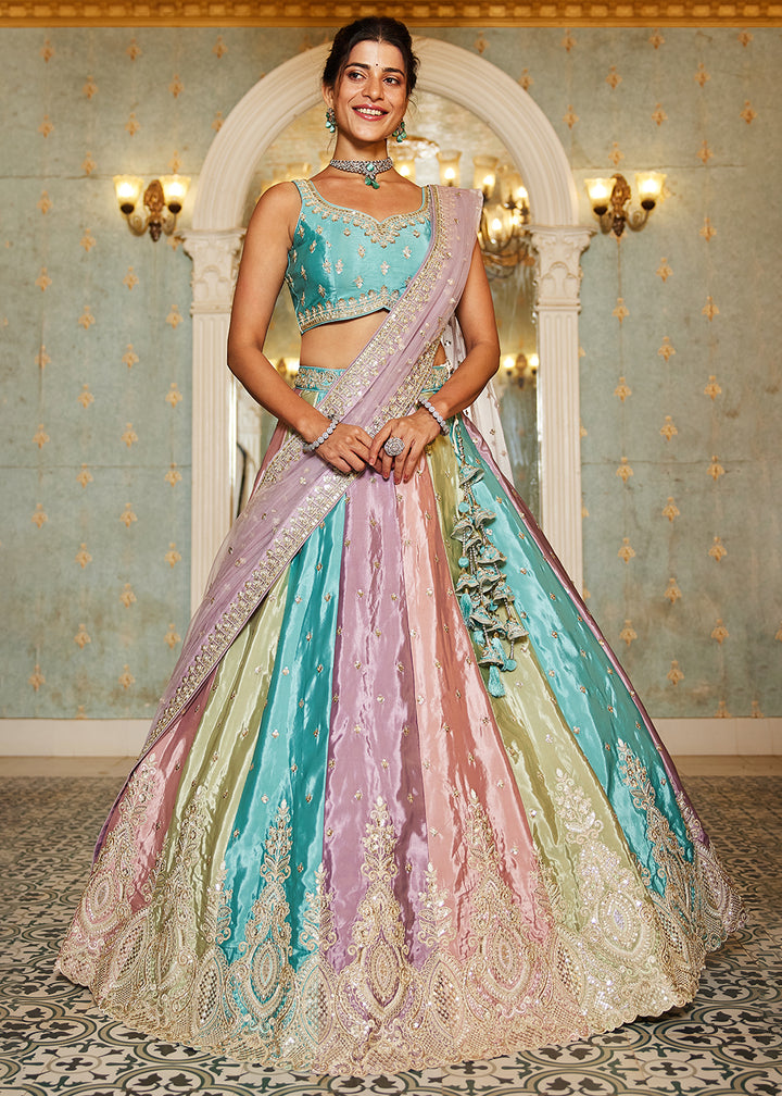 Buy Now Multicolor Lavender Satin Silk Embroidered Wedding Lehenga Choli Online in USA, UK, Canada, France & Worldwide at Empress Clothing. 