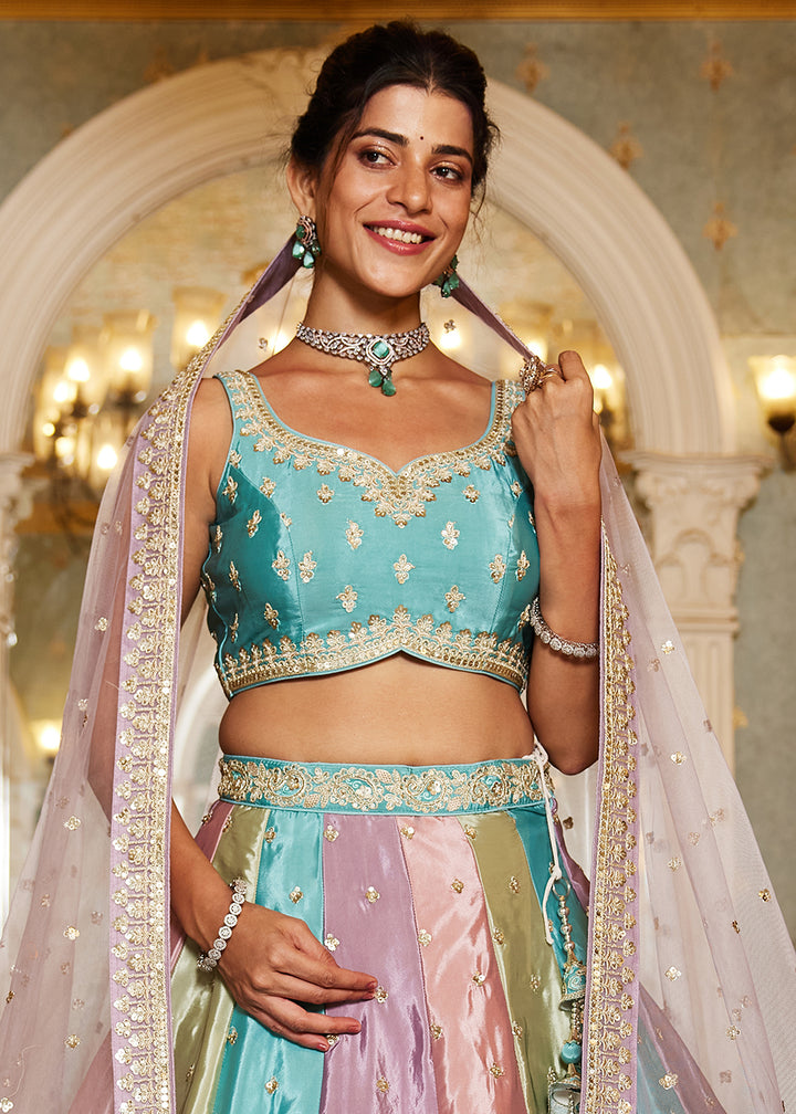 Buy Now Multicolor Lavender Satin Silk Embroidered Wedding Lehenga Choli Online in USA, UK, Canada, France & Worldwide at Empress Clothing. 