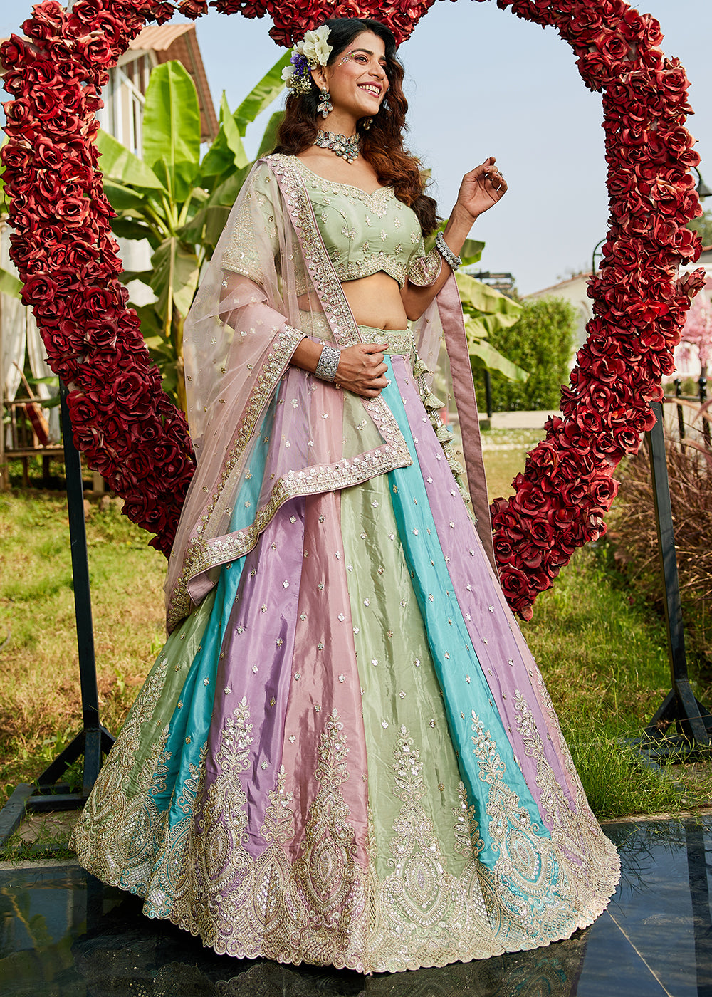 Buy Now Multicolor Pink Satin Silk Embroidered Wedding Lehenga Choli Online in USA, UK, Canada, France & Worldwide at Empress Clothing. 