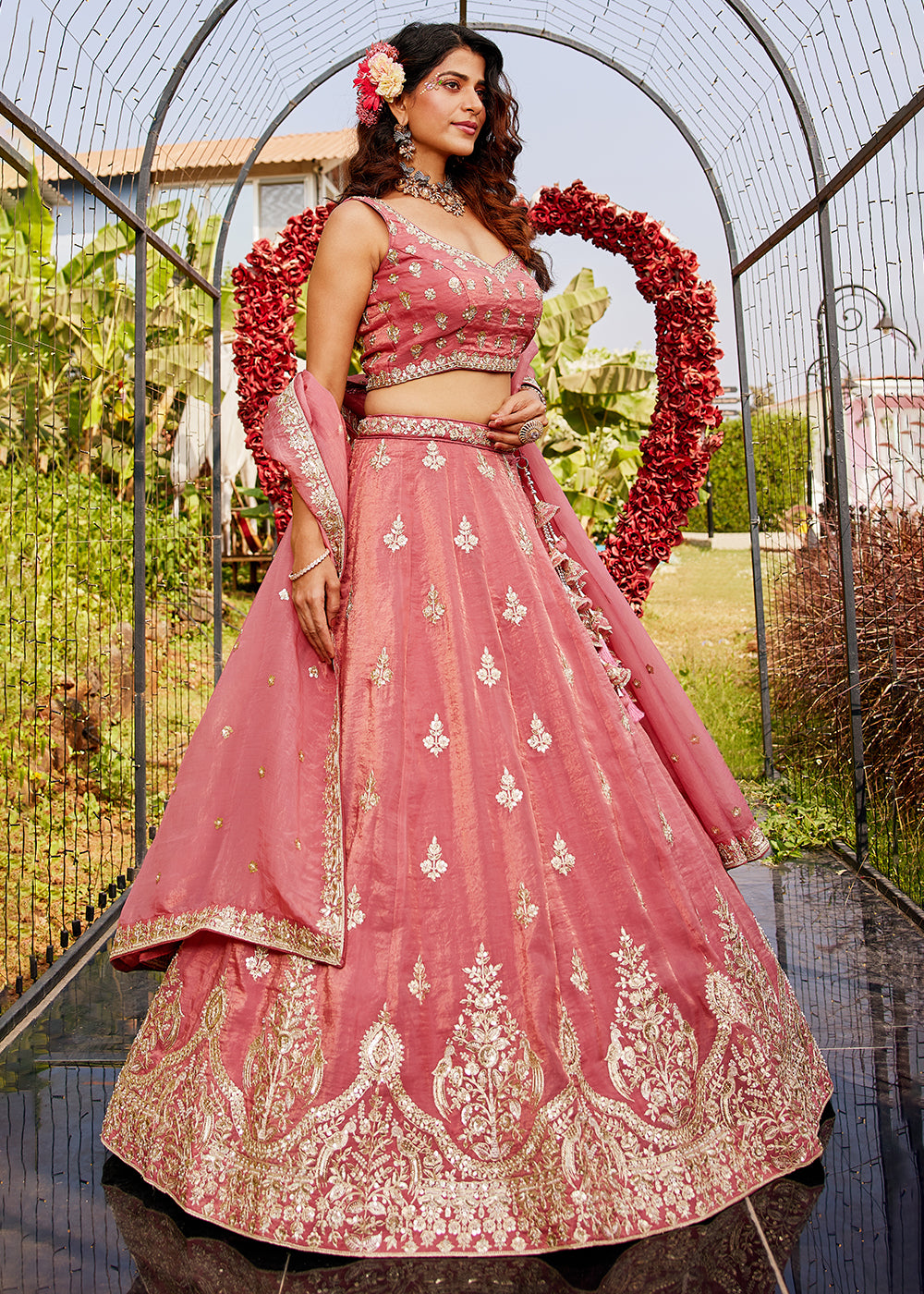 Buy Now Pink Organza Fabric Embroidered Designer Lehenga Choli Online in USA, UK, Canada, France & Worldwide at Empress Clothing. 