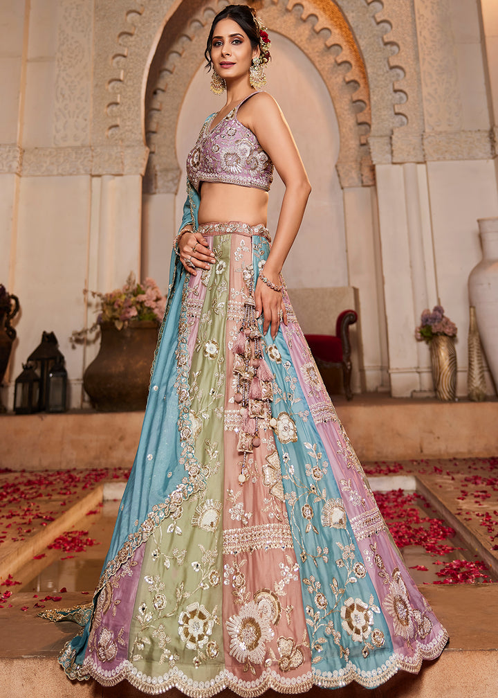 Buy Now Multicolor Turquoise Pure Georgette Wedding Lehenga Choli Online in USA, UK, Canada, France, Italy, Germany, UAE & Worldwide at Empress Clothing.