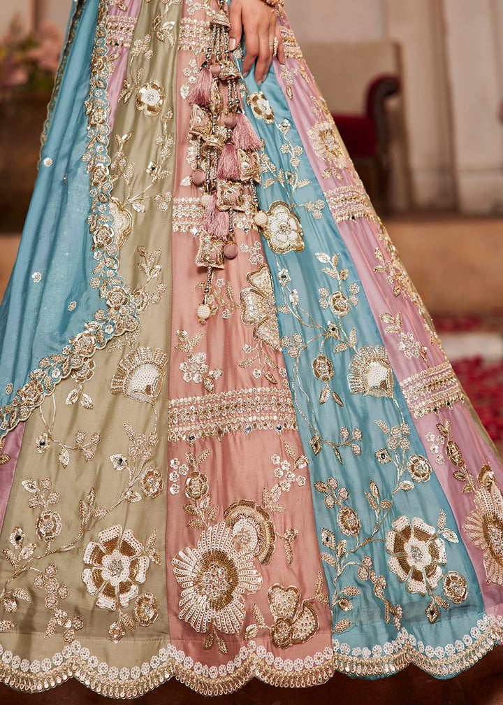 Buy Now Multicolor Turquoise Pure Georgette Wedding Lehenga Choli Online in USA, UK, Canada, France, Italy, Germany, UAE & Worldwide at Empress Clothing.
